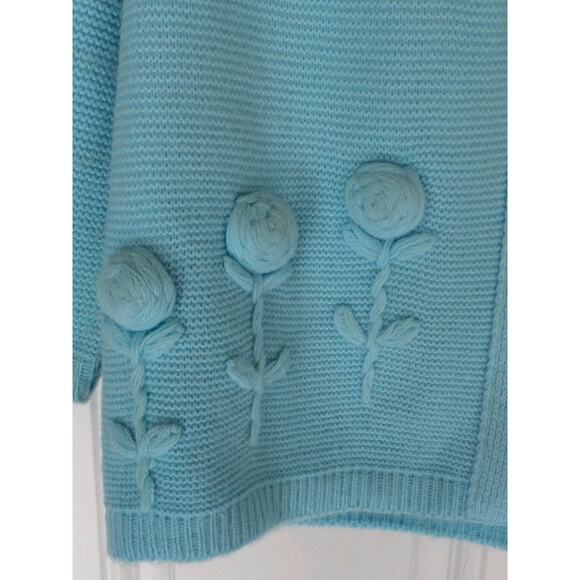 Rosalee Originals of CA Vintage Sky Blue Knit Cardigan Sweater *See Measurements - Picture 3 of 5